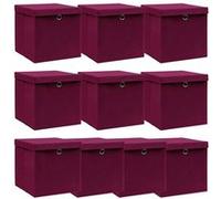 vidaXL Boîtes de rangement 10 pcs Rouge foncé 32x32x32 cm Tissu