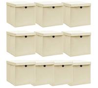 vidaXL Boîtes de rangement à couvercles 10 pcs Crème 32x32x32 cm Tissu