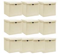 Opbergboxen met deksel 10 st 32x32x32 cm stof crÃmekleurig288360