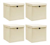 vidaXL Boîtes de rangement à couvercles 4 pcs Crème 32x32x32 cm Tissu