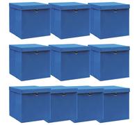 vidaXL Boîtes de rangement avec couvercle 10 pcs Bleu 32x32x32cm Tissu