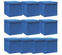 vidaXL Boîtes de rangement avec couvercle 10 pcs Bleu 32x32x32cm Tissu