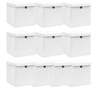 vidaXL Boîtes de rangement avec couvercle 10pcs Blanc 32x32x32cm Tissu Blanc