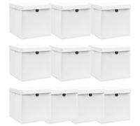 vidaXL Boîtes de rangement avec couvercle 10pcs Blanc 32x32x32cm Tissu Blanc