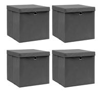 vidaXL Boîtes de rangement avec couvercle 4 pcs Gris 32x32x32 cm Tissu