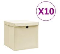 vidaXL 10x Boîtes de Rangement avec Couvercles Coffres de Rangement Boîtes d'Emballage Stockage Foulards Chaussettes Sous-vêtements 28x28x28 cm Crème 325218 Crème G