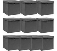 vidaXL Boîtes de rangement avec couvercles 10pcs Gris 32x32x32cm Tissu Gris G