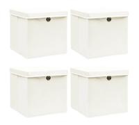 vidaXL Boîtes de rangement avec couvercles 4pcs Blanc 32x32x32cm Tissu