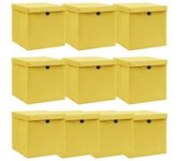 vidaXL Boîtes de rangement et couvercles 10 pcs Jaune 32x32x32cm Tissu Multicolore