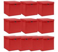 vidaXL Boîtes de rangement et couvercles 10 pcs Rouge 32x32x32cm Tissu