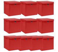 vidaXL Boîtes de rangement et couvercles 10 pcs Rouge 32x32x32cm Tissu