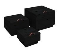 vidaXL Boîtes de rangement et couvercles 3 pcs Noir Bois massif de pin