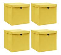 vidaXL Boîtes de rangement et couvercles 4 pcs Jaune 32x32x32 cm Tissu Multicolore