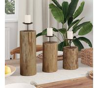 vidaXL Bougeoir 3 pcs Naturel Teck massif