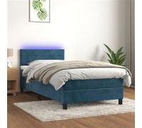vidaXL Boxspring met matras en LED fluweel donkerblauw 90x200 cm3134445 Bleu G
