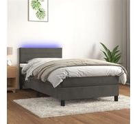 vidaXL Boxspring met matras en LED fluweel donkergrijs 90x200 cm3134442 Gris G
