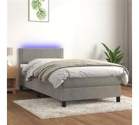 3134327 vidaXL Sommier tapissier matelas et LED Gris clair 100x200 cm Velours