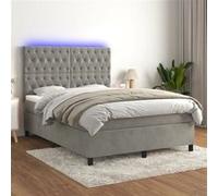 vidaXL Sommier à Lattes de Lit avec Matelas et LED, Lit Rembourré, Lit Double, Lit Adulte de Chambre à Coucher Intérieur, Moderne, Gris Clair 140x200 cm Gris clair