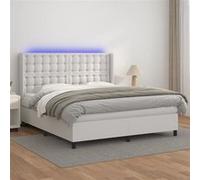 Vidaxl Sommier Tapissier Et Matelas Et Led Blanc 160x200 Cm Similicuir Multicolore