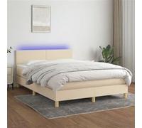 vidaXL Boxspring met matras en LED stof crÃmekleurig 140x190 cm3133554 Blanc G