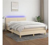 vidaXL Boxspring met matras en LED stof crÃmekleurig 140x200 cm3133882 Blanc G