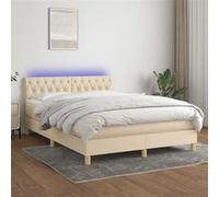 vidaXL Boxspring met matras en LED stof crÃmekleurig 140x200 cm3133962 Blanc G