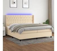 vidaXL Boxspring met matras en LED stof crÃmekleurig 200x200 cm3138586 Blanc G