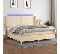 vidaXL Boxspring met matras en LED stof crÃmekleurig 200x200 cm3138826 Blanc G