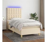 Vidaxl Sommier Tapissier Avec Matelas Et Led Crème 90x190 Cm Tissu Multicolore