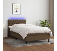 vidaXL Boxspring met matras en LED stof donkerbruin 100x200 cm3133376 Marron G