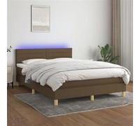 vidaXL Sommier tapissier matelas et LED Marron foncé 140x190 cm Tissu