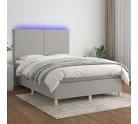 vidaXL Boxspring met matras en LED stof lichtgrijs 140x200 cm3135277 Gris clair G