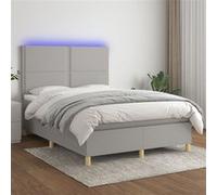 vidaXL Sommier tapissier et matelas et LED Gris clair 140x200 cm Tissu