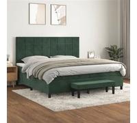 Vidaxl Lit À Sommier Tapissier Et Matelas Vert Foncé 200x200cm Velours Multicolore