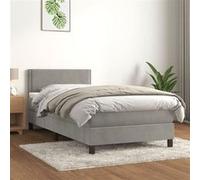 vidaXL Boxspring met matras fluweel lichtgrijs 100x200 cm3141227 Gris clair G