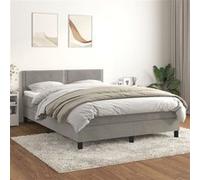 vidaXL Boxspring met matras fluweel lichtgrijs 140x190 cm3141239 Gris clair G