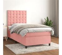 Sommier à Lattes de Lit avec Matelas, Lit Rembourré, Lit Simple, Lit Adulte de Chambre à Coucher Intérieur, Moderne, Rose 80x200 cm Velours