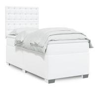 vidaXL - Sommier à lattes de lit avec matelas - Similicuir blanc - 100 x 200 cm
