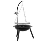 vidaXL Brasero avec Grille de Cuisson réglable ⌀55,5 x 107,5 cm Acier, Foyer Rond Moderne, Grill réfractaire, Barbecue extérieur, Grill Charbon avec Grille de Cuisson