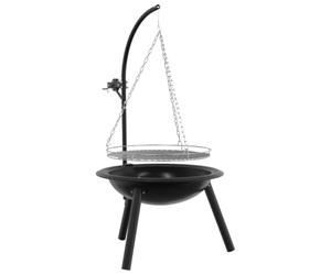 vidaXL Brasero avec Grille de Cuisson réglable ⌀55,5 x 107,5 cm Acier, Foyer Rond Moderne, Grill réfractaire, Barbecue extérieur, Grill Charbon avec Grille de Cuisson