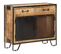 Buffet Commode Armoire Latérale Armoire de Rangement Meuble de Rangement avec 2 Portes et 2 Tiroirs 80x31x71 cm Bois de Manguier Massif Brut