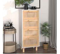 Vidaxl Buffet Blanc 40x30x90 Cm Bois De Pin Massif Et Rotin Naturel Multicolore