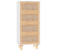 Vidaxl Buffet Blanc 40x30x90 Cm Bois De Pin Massif Et Rotin Naturel Multicolore