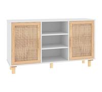 vidaXL Buffet Armoire de Rangement Organisateur de Maison Meuble de Salle de Séjour Intérieur Blanc 105x30x60 cm Bois de Pin Massif et Rotin Naturel