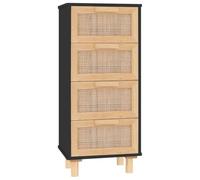 vidaXL Buffet Armoire de Rangement Organisateur de Maison Meuble de Salle de Séjour Intérieur Noir 40x30x90 cm Bois de Pin Massif et Rotin Naturel