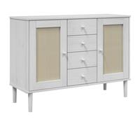 Vidaxl Buffet Senja Aspect Rotin Blanc 112x40x80cm Bois Massif De Pin Blanc