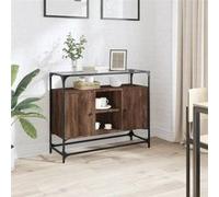 Buffet avec dessus en verre chêne marron bois d'ingénierie, meuble de rangement, meuble de rangement de cuisine, 846073