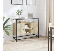 vidaXL Buffet avec dessus en verre chêne sonoma bois d'ingénierie, meuble de rangement, meuble de rangement de cuisine, 846070