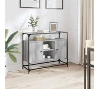 vidaXL Buffet avec dessus en verre sonoma gris bois d'ingénierie, meuble de rangement, meuble de rangement de cuisine, 846072 Gris G