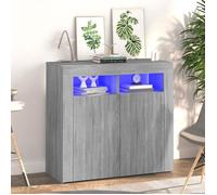 vidaXL Buffet avec Lumières LED Armoire de Rangement Organisateur de Maison Meuble de Salle de Séjour Salon Intérieur Sonoma Gris 80x35x75 cm